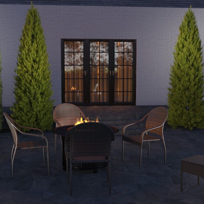 Rhodos Café Stacking Chair in Mocha All-weather Wicker - 4pk, , alternate image number 4