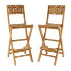 Set Of 2 Brown Teak Wood Traditional Bar Stool, BROWN, hi-res image number null