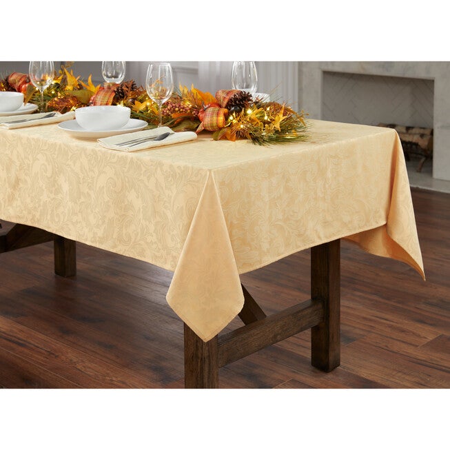 Damask 60 inches x 144 inches Tablecloth, GOLD, hi-res image number null