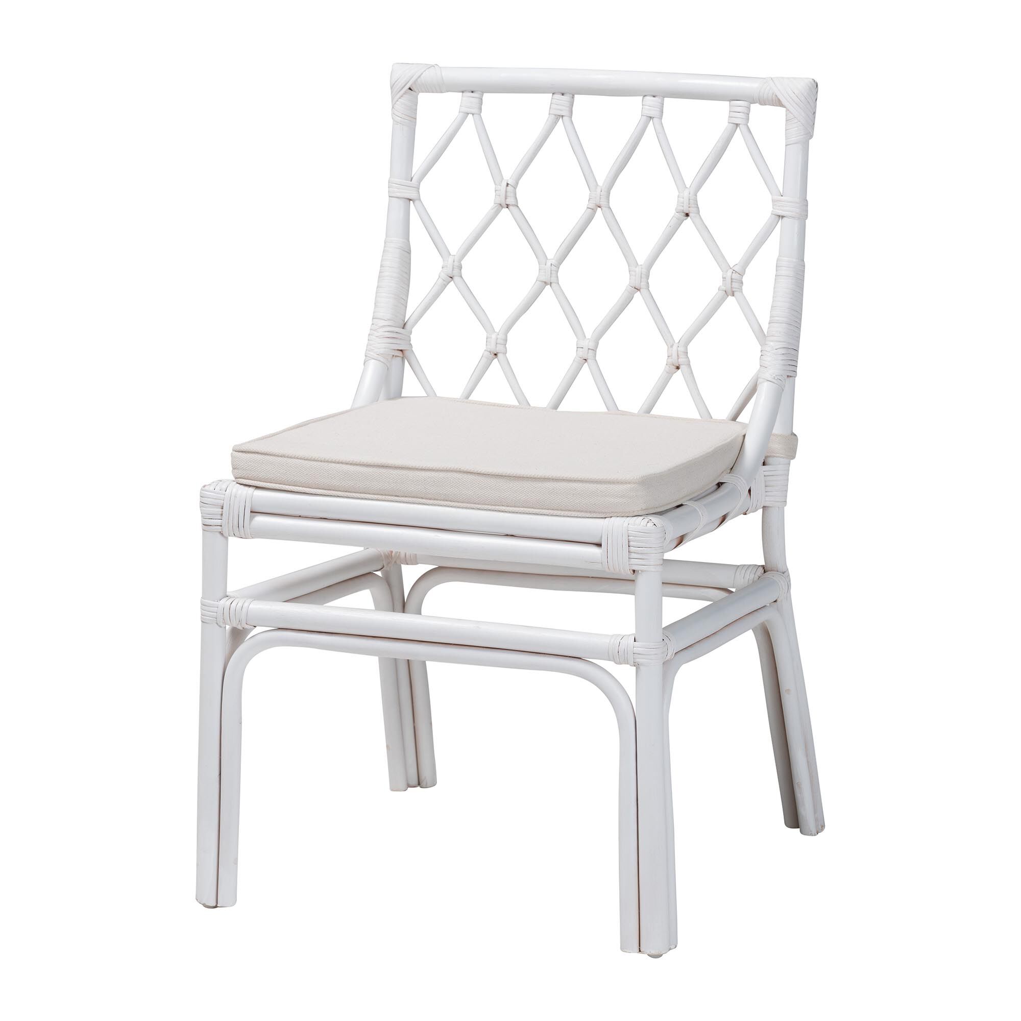 Carwyn Bohemian White Rattan Dining Chair, WHITE, alternate image number 1