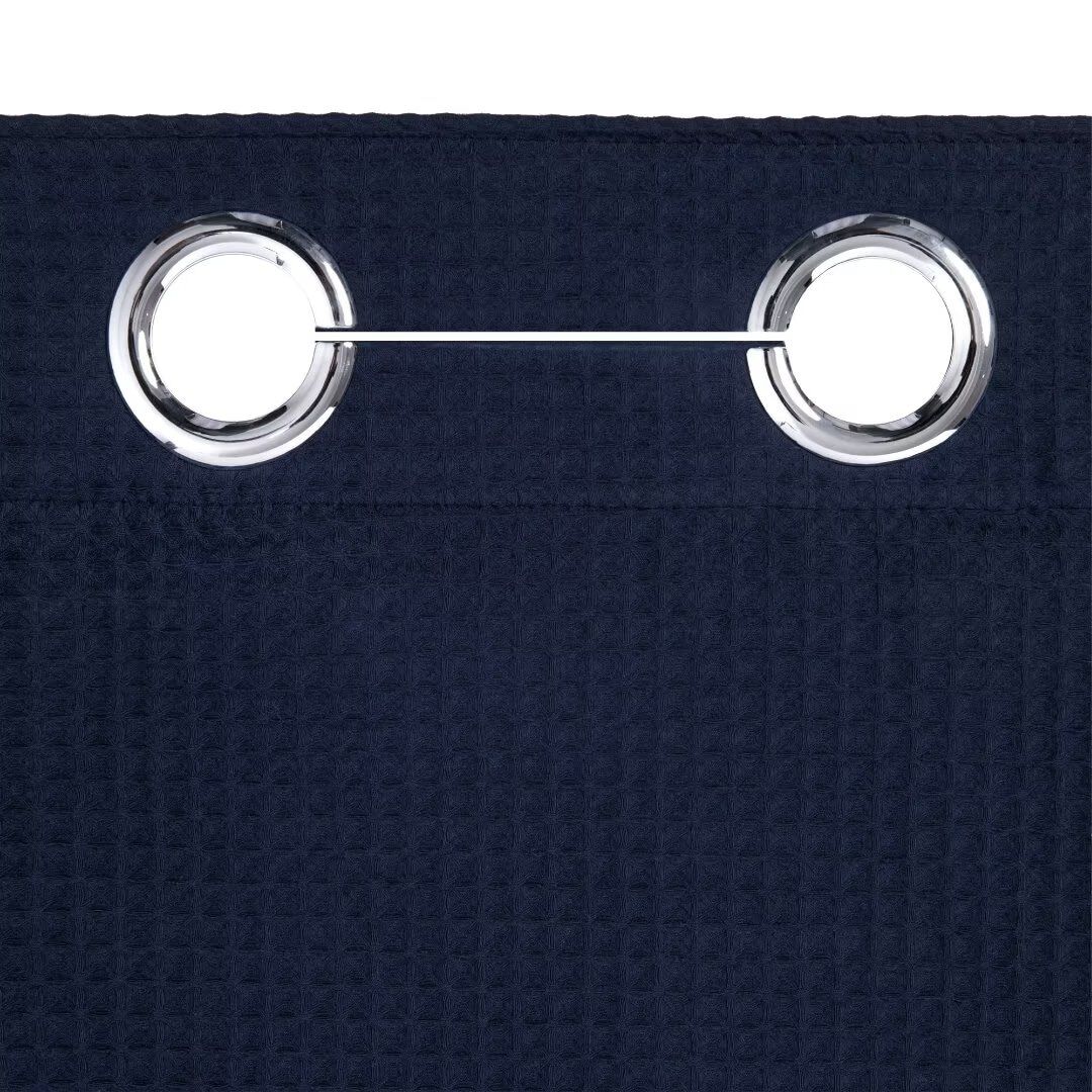 No Hook Cotton Blend Waffle Woven Shower Curtain with Snap-in Liner, NAVY BLUE, alternate image number 3