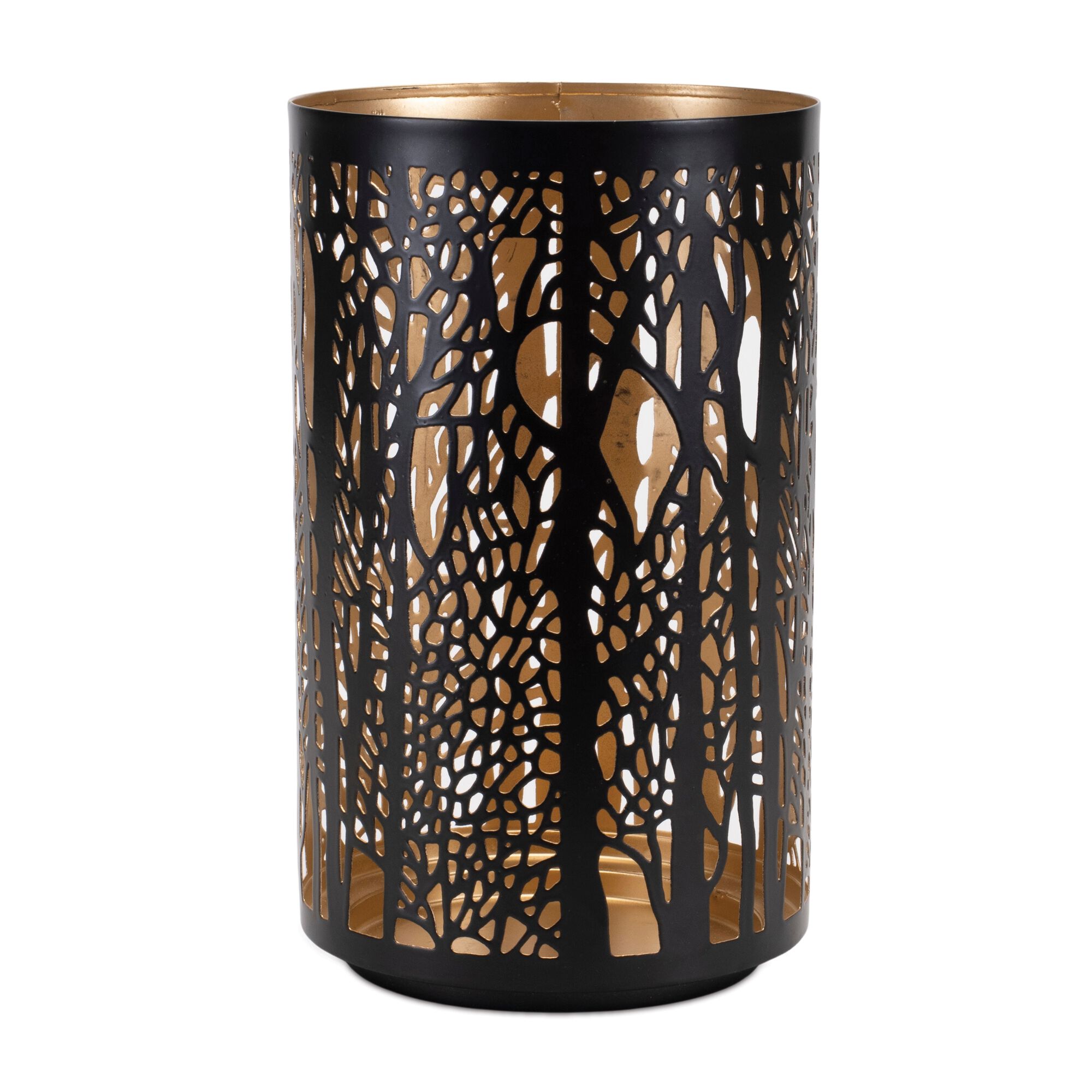 Forest Trees Punched Metal Candle Holder (Set of 2), BLACK/GOLD, alternate image number 1