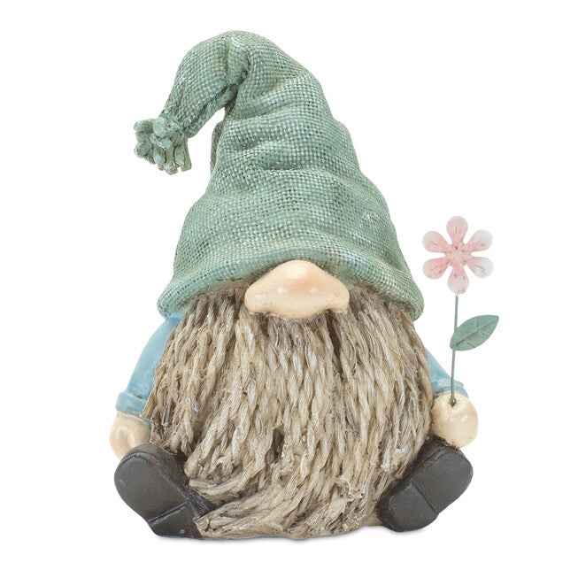 Stone Garden Gnome Figurine With Flower Stem Accent (Set Of 4), , alternate image number null