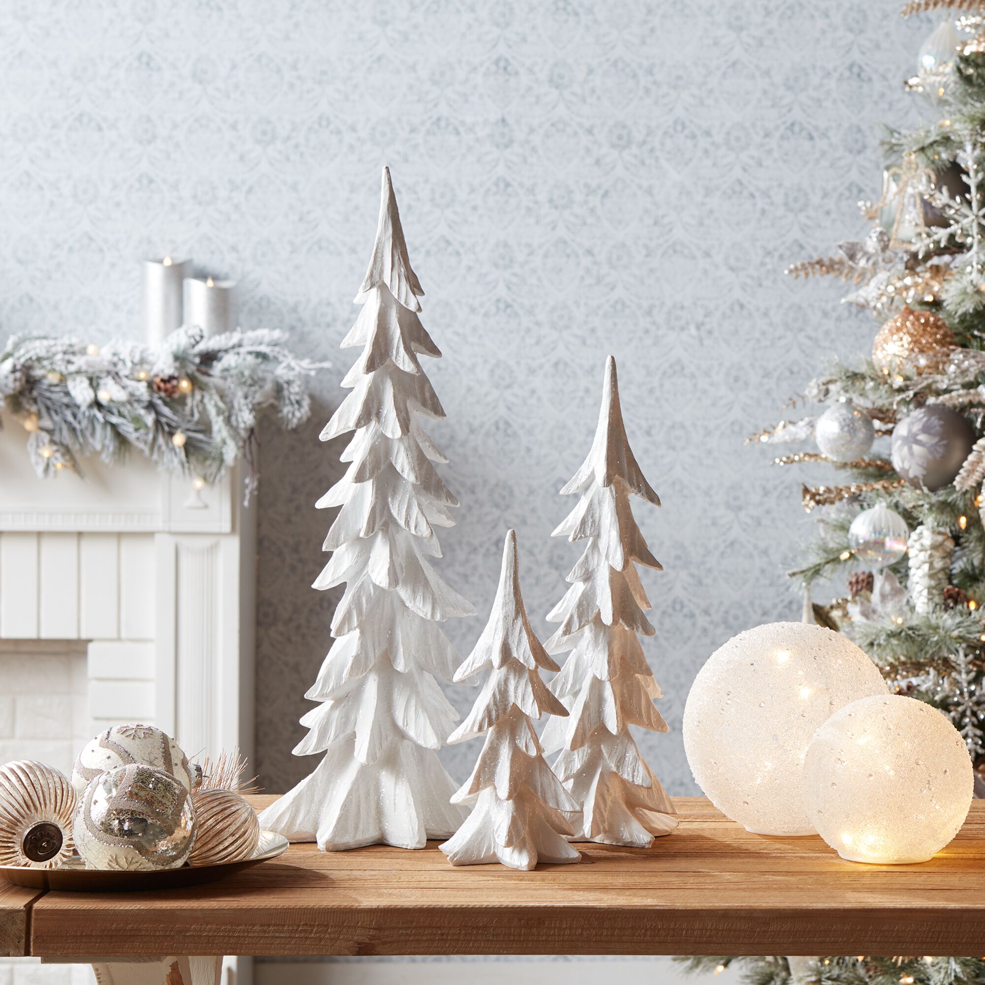White Shimmer Tabletop Holiday Tree (Set of 3), WHITE, alternate image number 2