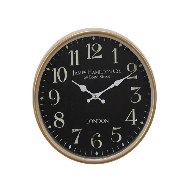 Black Traditional Metal Wall Clock, BLACK, hi-res image number null