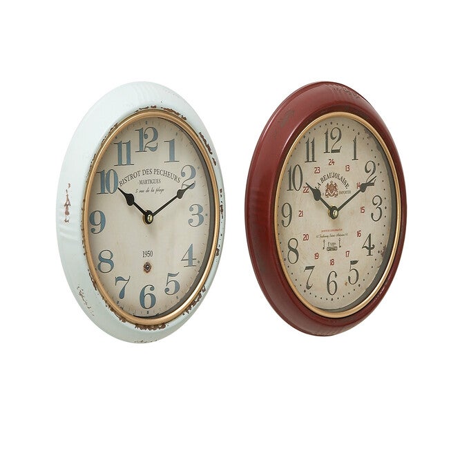 Set Of 2 White Metal Vintage Wall Clock, WHITE, hi-res image number 0