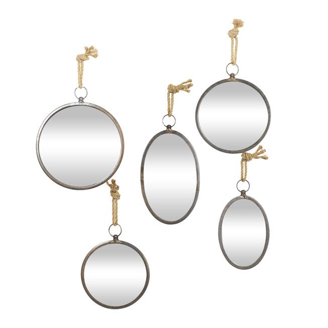 Set Of 5 Grey Metal Glam Wall Mirror, GREY, hi-res image number 0