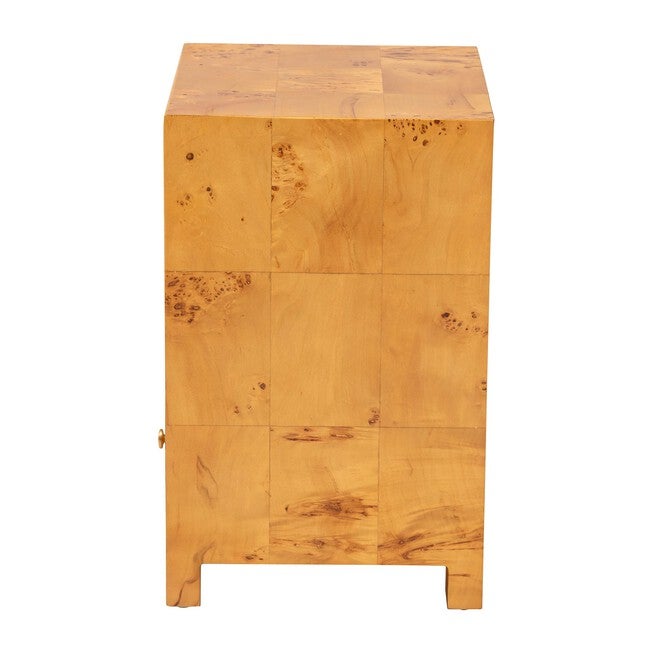 Camira Modern and Contemporary Natural Light Mappa Real Burl Wood 1-Drawer Nightstand, LIGHT MAPPA BURL, alternate image number 4
