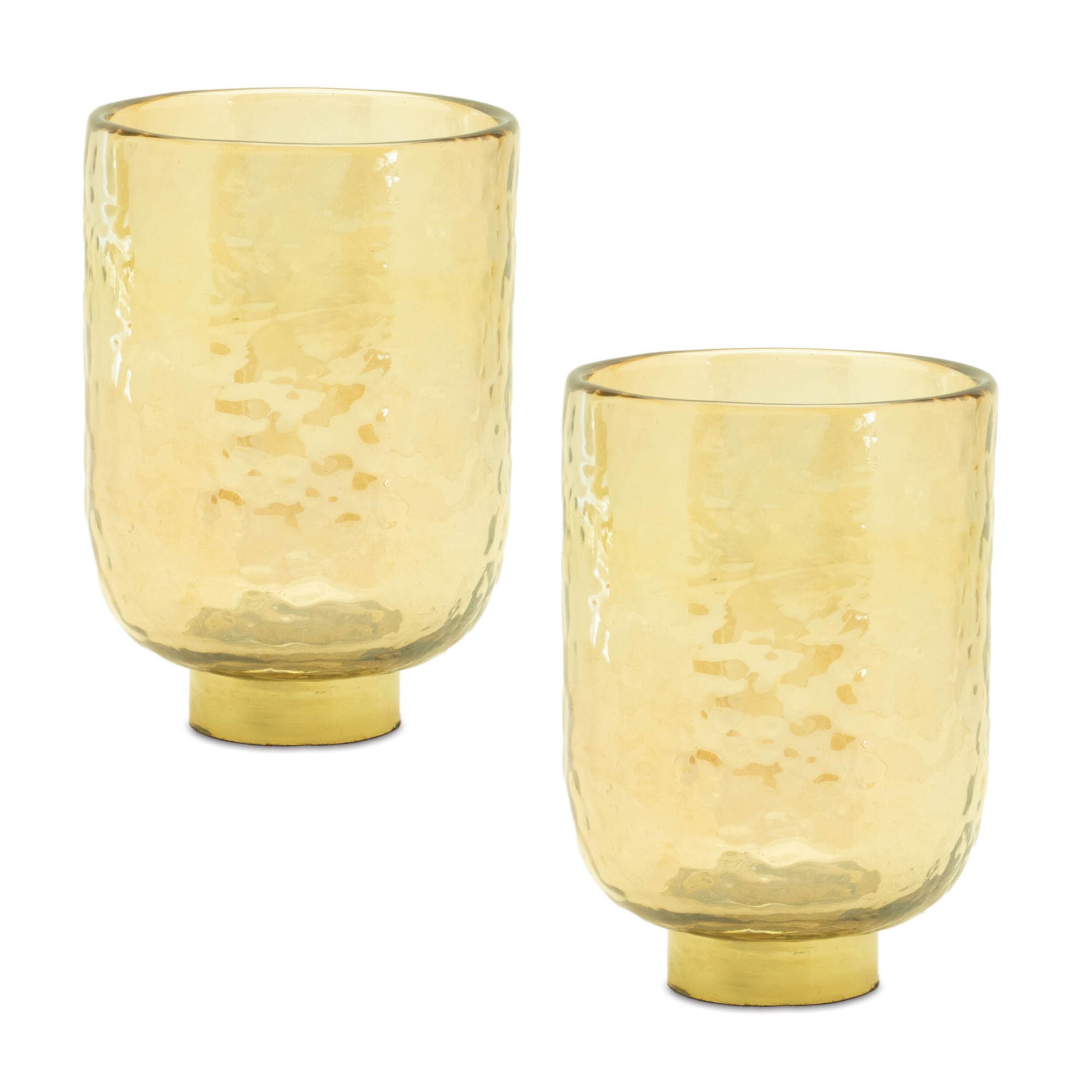 Glass Vase with Metal Accent Set of 2, GOLD, alternate image number 1