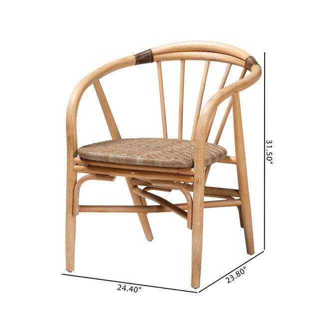 Kyoto Modern Bohemian Natural Brown Rattan 2-Piece Dining Chair Set, , alternate image number 9