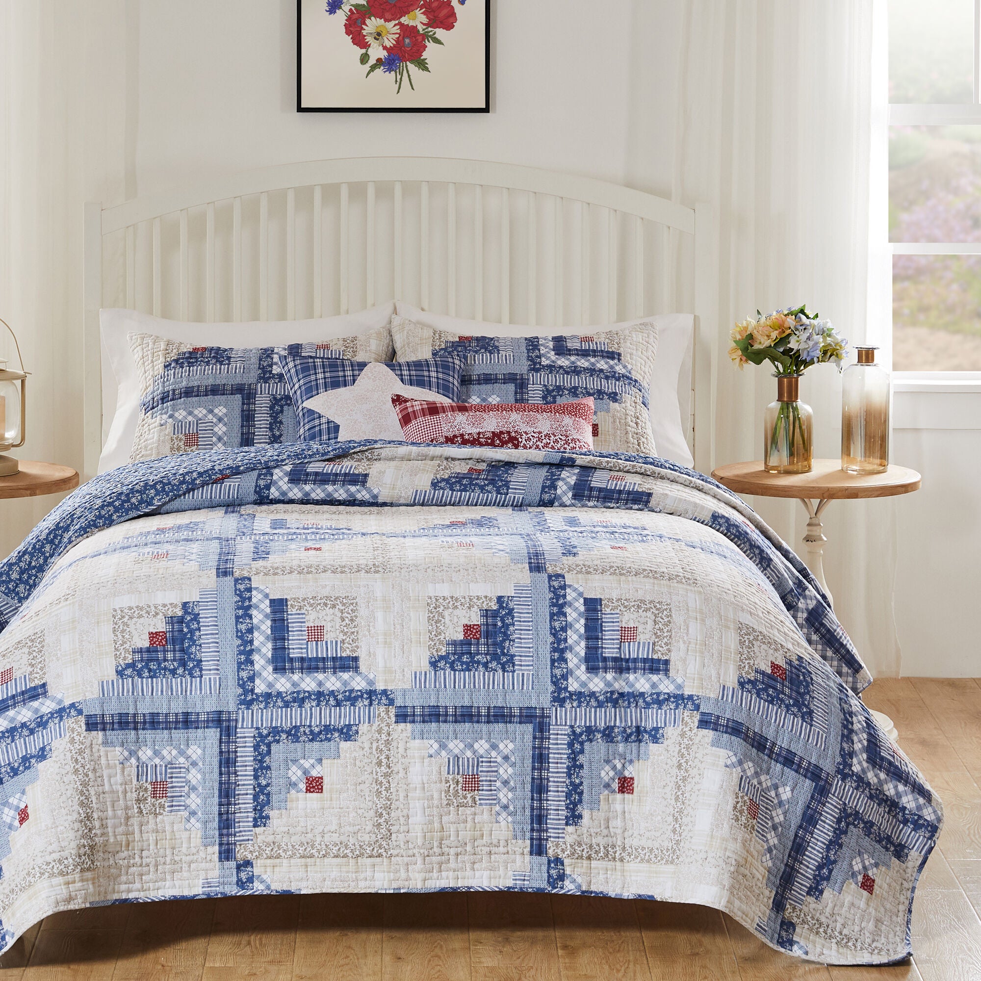 Cottage Cabin Calico Patchwork Print Quilt Set, Calico, 3-Piece King, CALICO, alternate image number 4