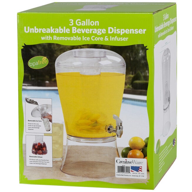 3 Gallon Beverage Dispenser With Ice Core And Infuser Ball., , on-hover image number 1