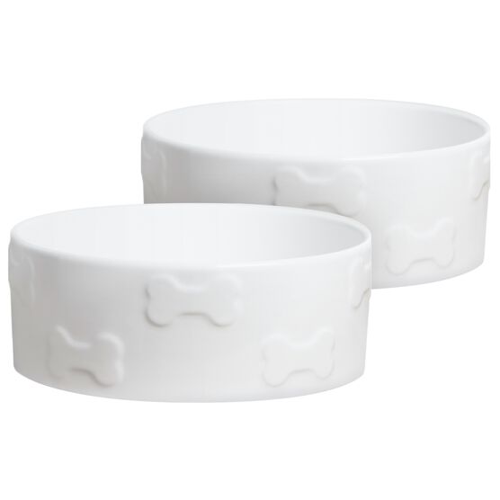 Set Of Two Manor White Medium Pet Dog Bowls, WHITE, hi-res image number null