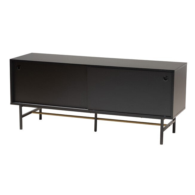 Truett Modern Dark Brown Finished Wood And Two-Tone Black And Gold Metal Tv Stand, DARK BROWN BLACK GOLD, hi-res image number 0