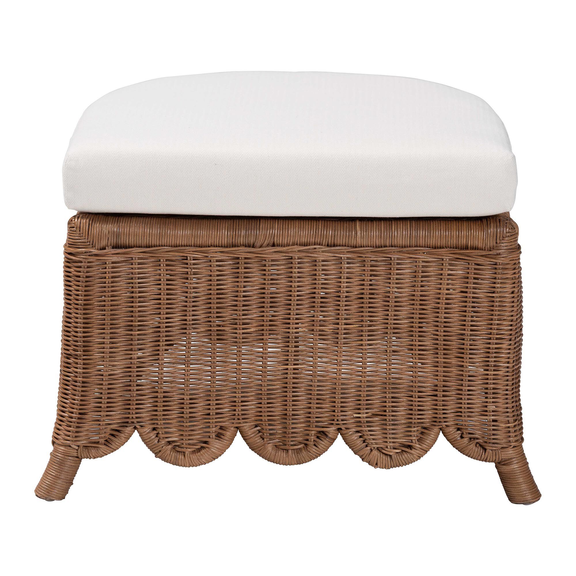 Detta Natural Rattan Footstool with Cushion, BROWN, alternate image number 4