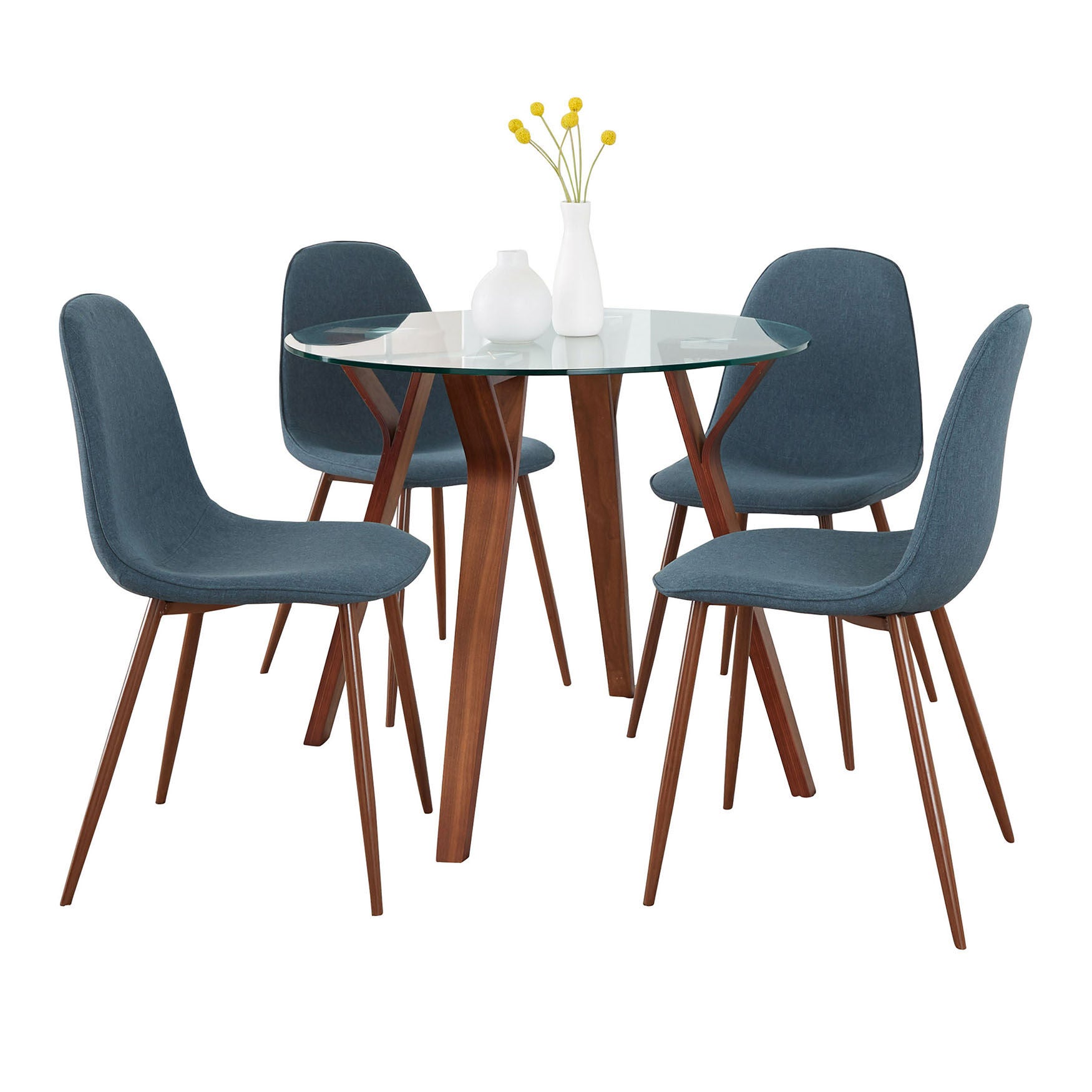 Folia Round Pebble Dining Set - 5 Piece, WALNUT BLUE FABRIC, hi-res image number 0