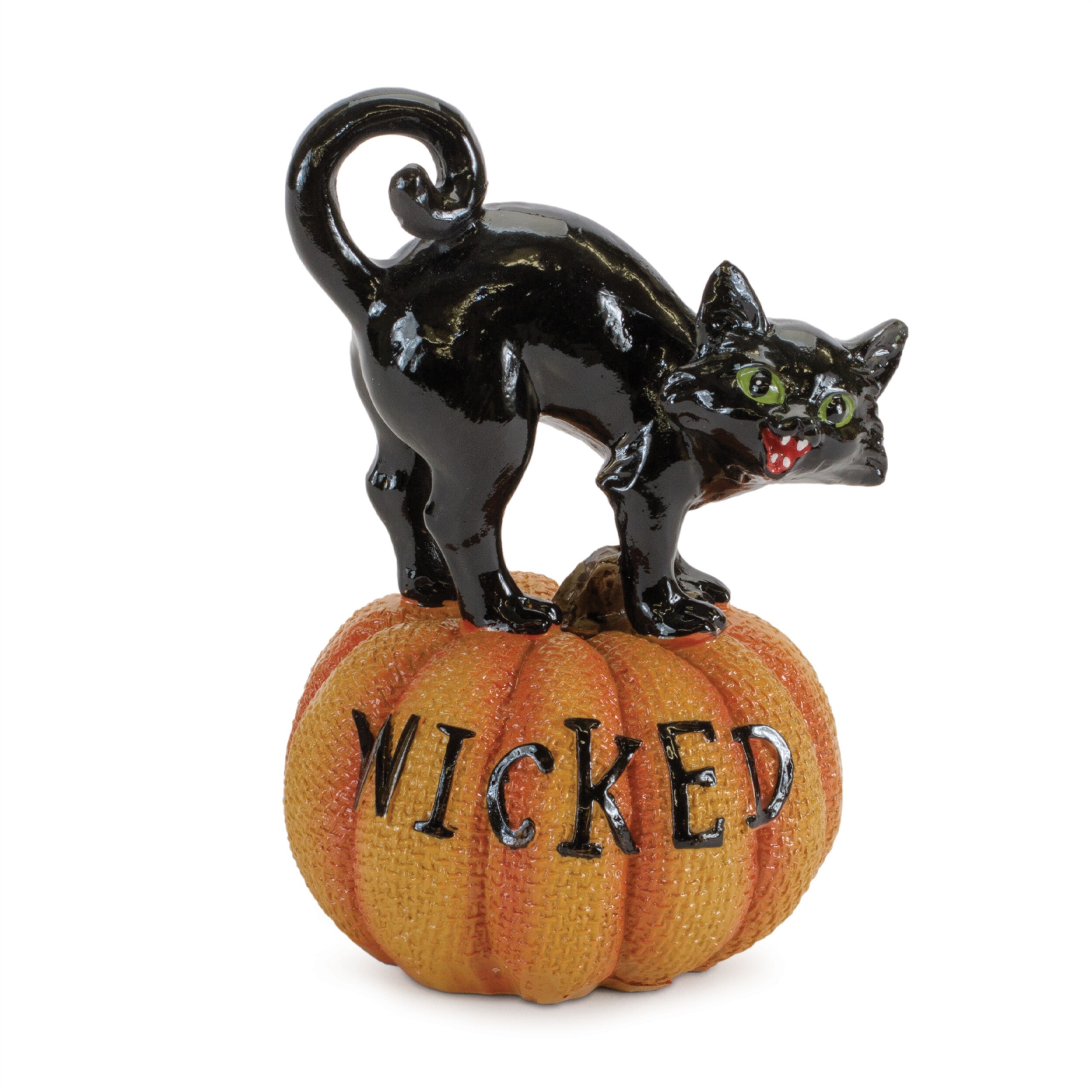 Black Cat on Pumpkin Figurine (Set of 3), ORANGE BLACK, alternate image number 3
