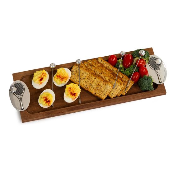 Picnic Plus Wood Serving Tray with Food Picks, GREEN, hi-res image number null