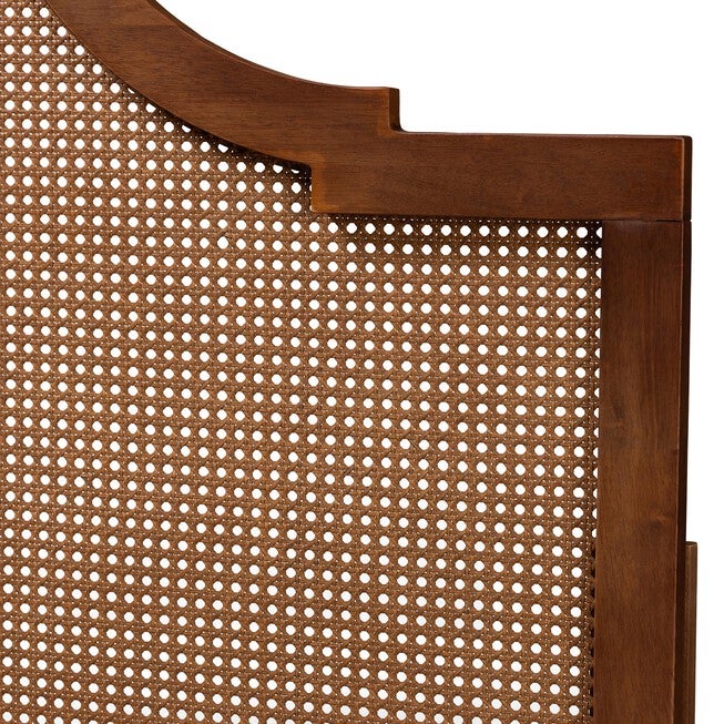 Risha Mid-Century Modern Ash Walnut Finished Wood And Rattan King Size Headboard, , alternate image number null
