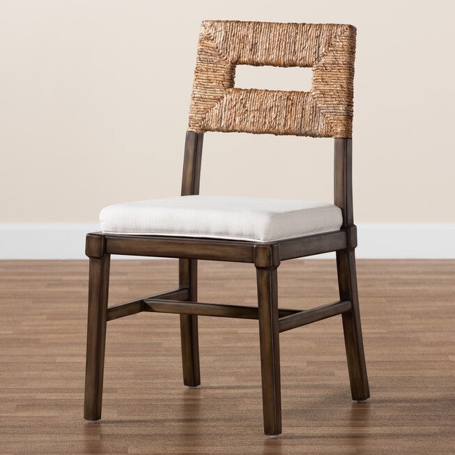 Porsha Modern Bohemian Dark Brown Finished Mahogany Wood And Natural Rattan Dining Chair, , alternate image number null