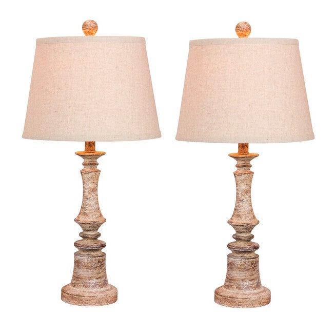 Cottage Antique Beige Resin 26.5 inches Table Lamp, Set 2, BEIGE, hi-res image number null