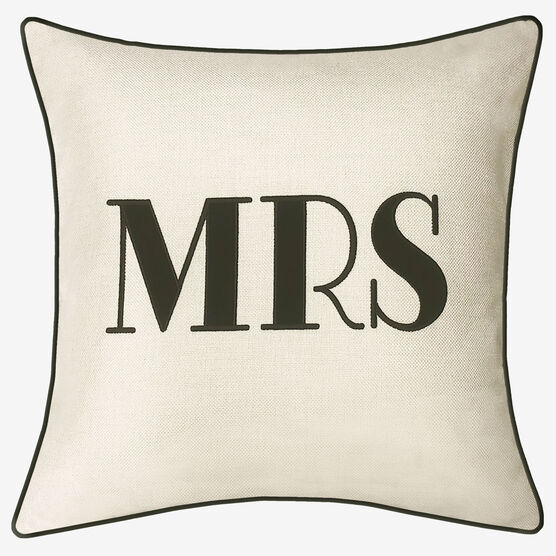 Embroidered Applique "Mrs" Decorative Pillow, OYSTER BLACK, hi-res image number null