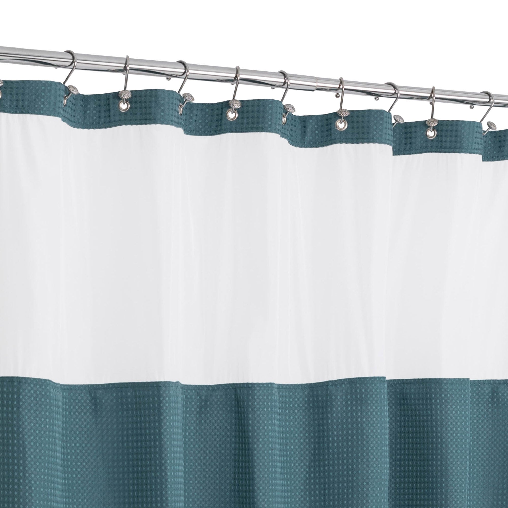Dobby Waffle Shower Curtain with Snap-in Liner, Hooks included, TEAL, alternate image number 3