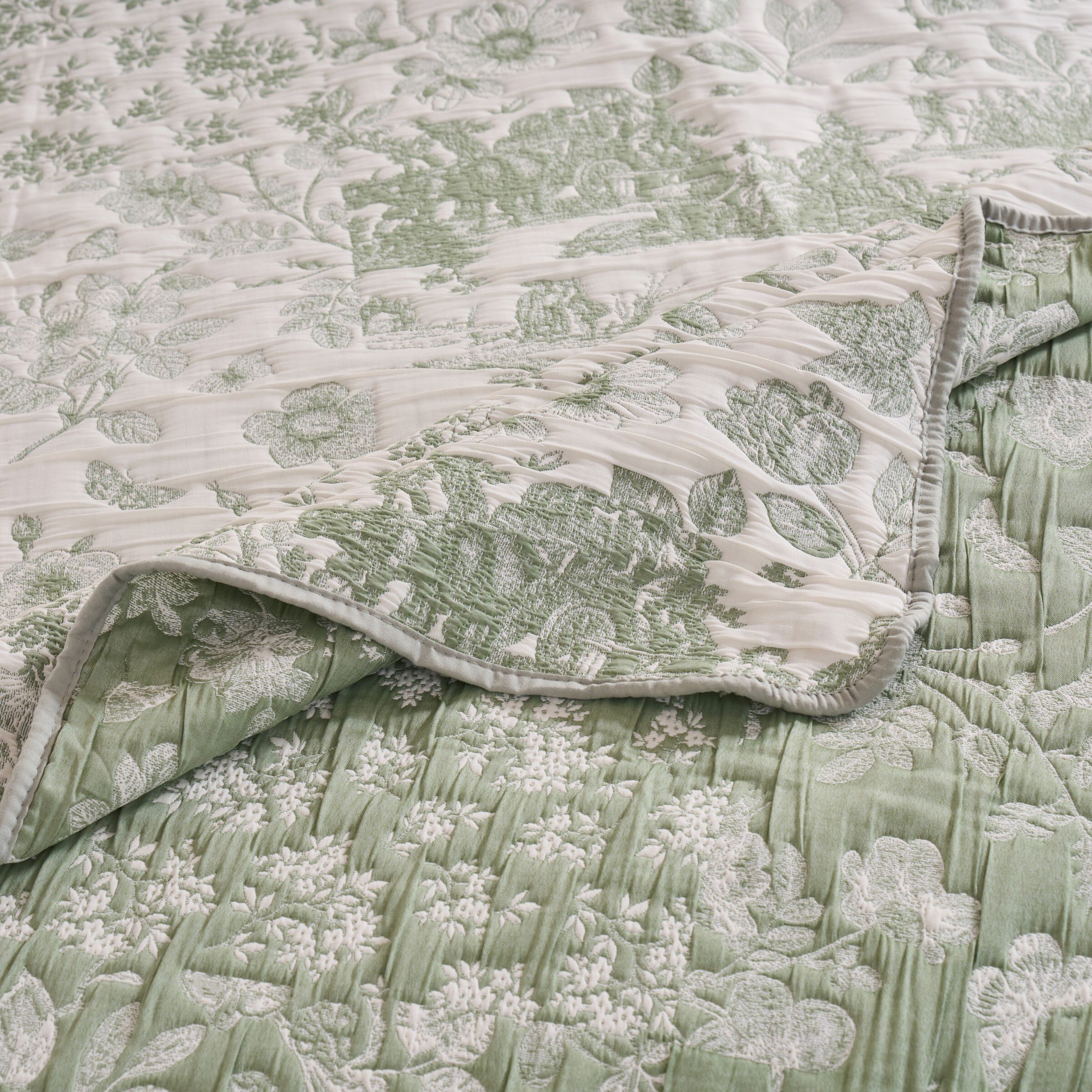 Patchwork Toile Classic Floral Coverlet Set, SAGE, alternate image number 5