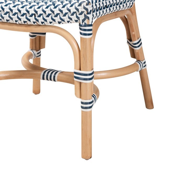 Luciana Modern French Blue And White Weaving Natural Rattan Bistro Chair, , alternate image number null