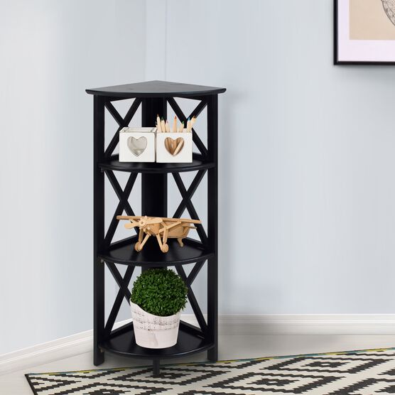 Montego 4-Shelf Corner Folding Bookcase-Black, , alternate image number null
