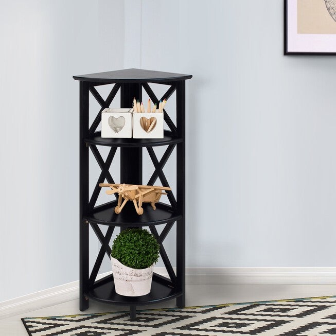 Montego 4-Shelf Corner Folding Bookcase-Black, , alternate image number 8