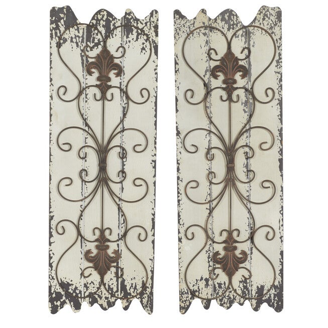 Set Of 2 White Wood Rustic Wall Décor, WHITE, hi-res image number 0