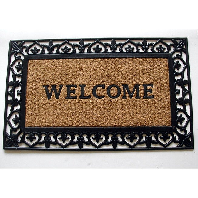Welcome With Scroll Coir Mat With Rubber Backing Floor Coverings, MULTI, hi-res image number 0