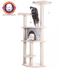 64" Real Wood Cat Tree With Sractch Sisal Post, Soft-Side Playhouse, ALMOND, hi-res image number 0