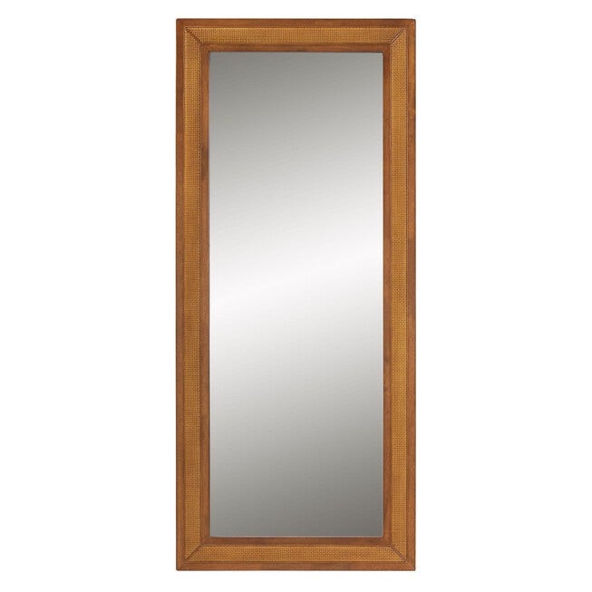 Rowanne Mid-Century Modern Walnut Brown Rubberwood And Rattan Frame Wall Mirror, WALNUT BROWN, hi-res image number 0