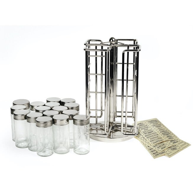 Revolving Spice Rack with 16 Jars and Labels, MULTI, hi-res image number 0
