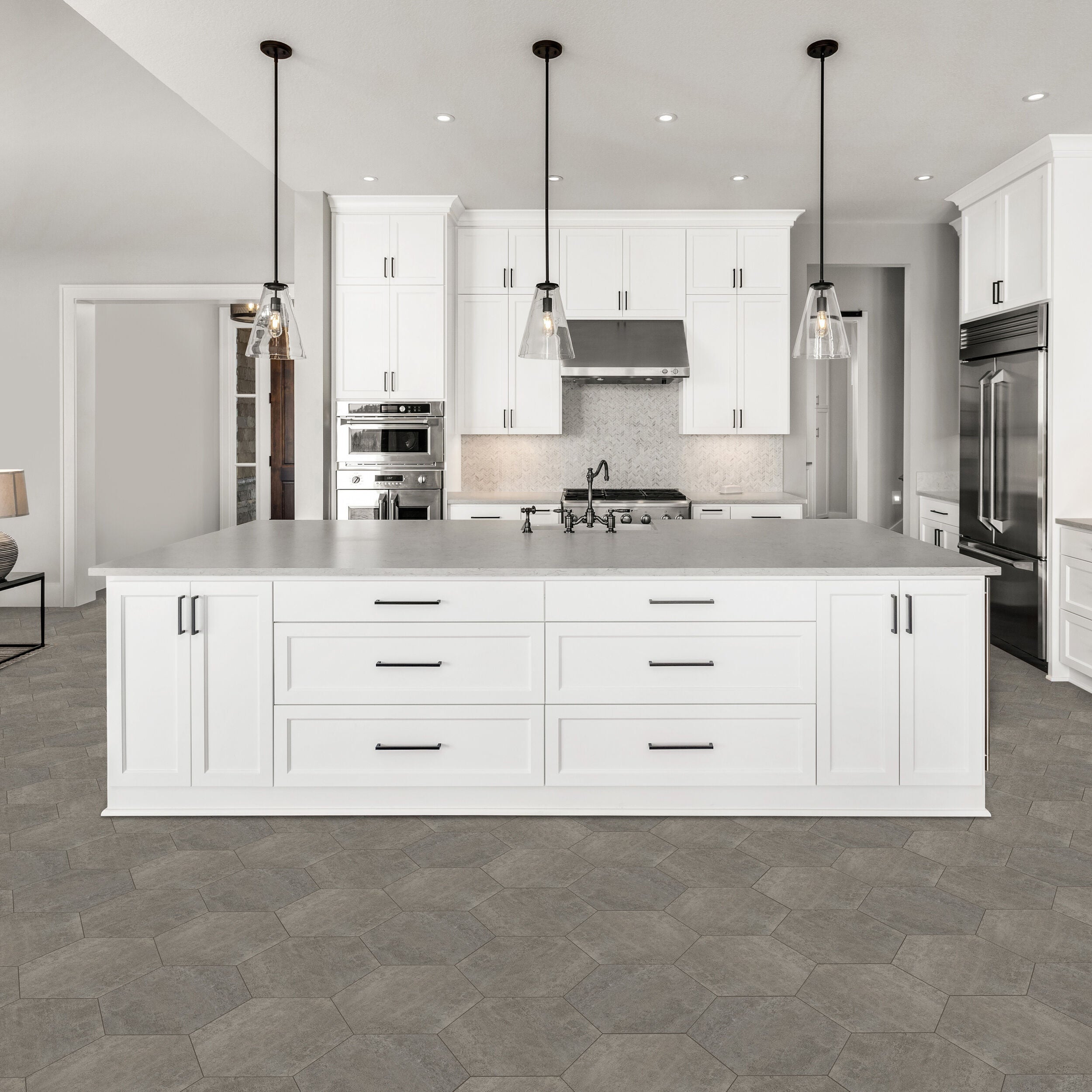 Floor Galore 9x10.4 Self Adhesive Hexagon Vinyl Floor Tile - 20 Tiles/10 sq.ft, GRAPHITE, alternate image number 1