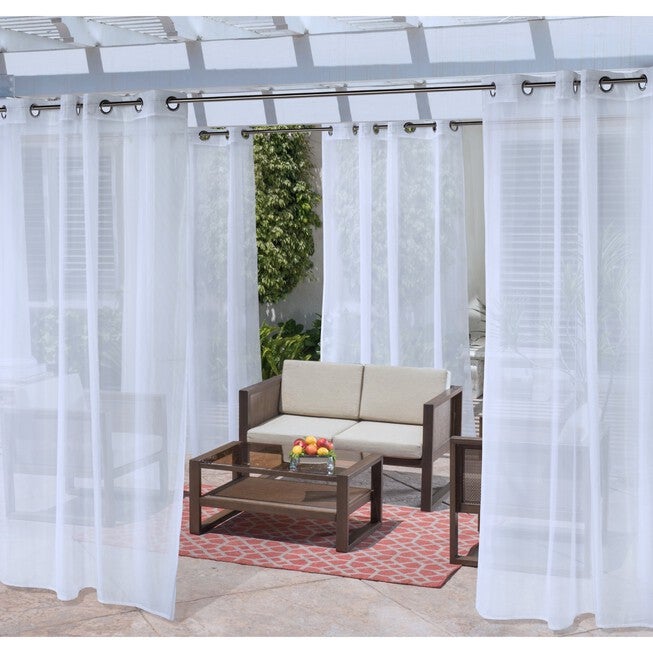 No Se'Em Sheer Grommet Outdoor Curtain Panel, WHITE, hi-res image number 0