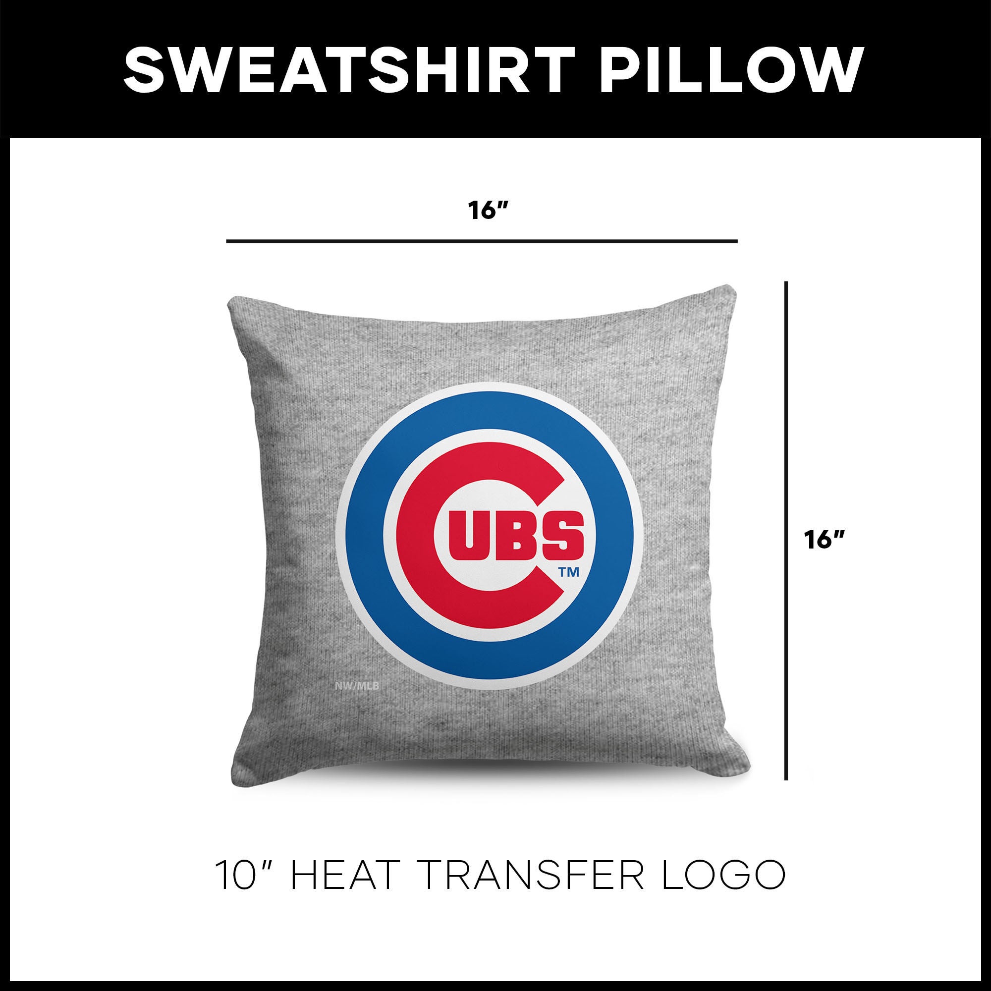 Chicago Cubs MLB Primary Sweatshirt PIllow 16 Inches, GRAY, alternate image number 4
