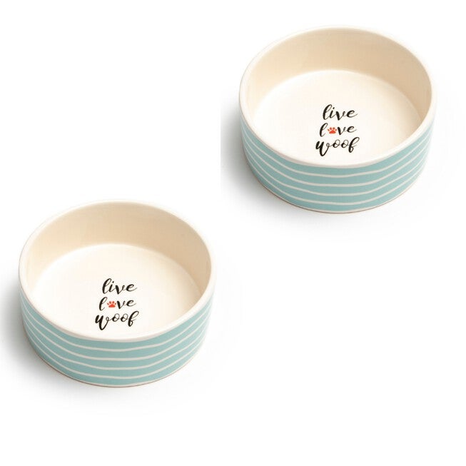 Set Of Two Sagres Small Pet Dog Cat Bowls, TURQUOISE WHITE, hi-res image number null
