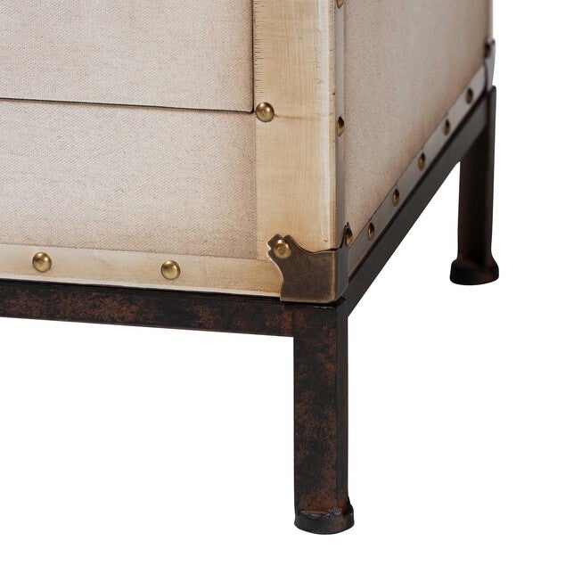 Laura Vintage White Canvas 2-Drawer End Table Trunk, WHITE, alternate image number null