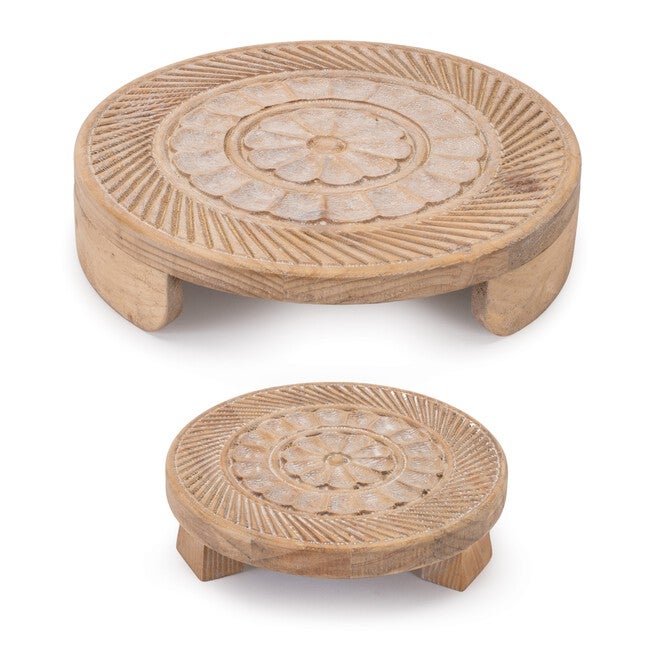 Mandala Wood Riser Tray (Set of 2), BROWN, hi-res image number null