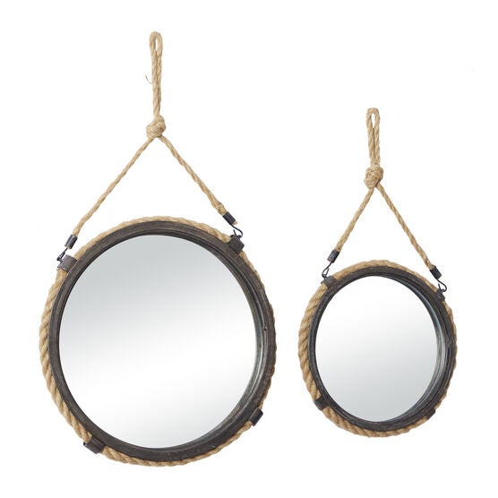 Set Of 2 Brown Metal Rustic Wall Mirrors, , alternate image number null