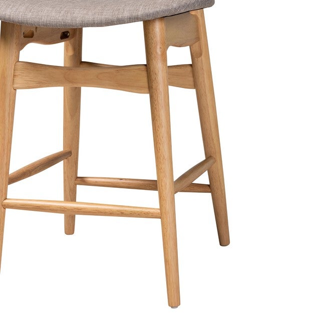 Tarana Mid-Century Modern Grey Fabric And Walnut Brown Finished Wood 2-Piece Counter Stool Set, , alternate image number null