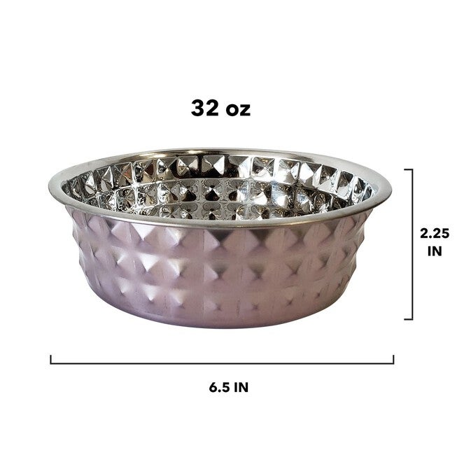 Stainless Steel Diamond Textured Dog Bowl - Lavender, , on-hover image number 1
