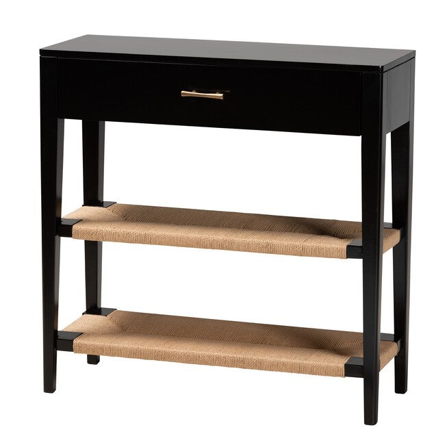 Freya Modern Bohemian Black Finished Bayur Wood 1-Drawer Console Table, BLACK, hi-res image number null