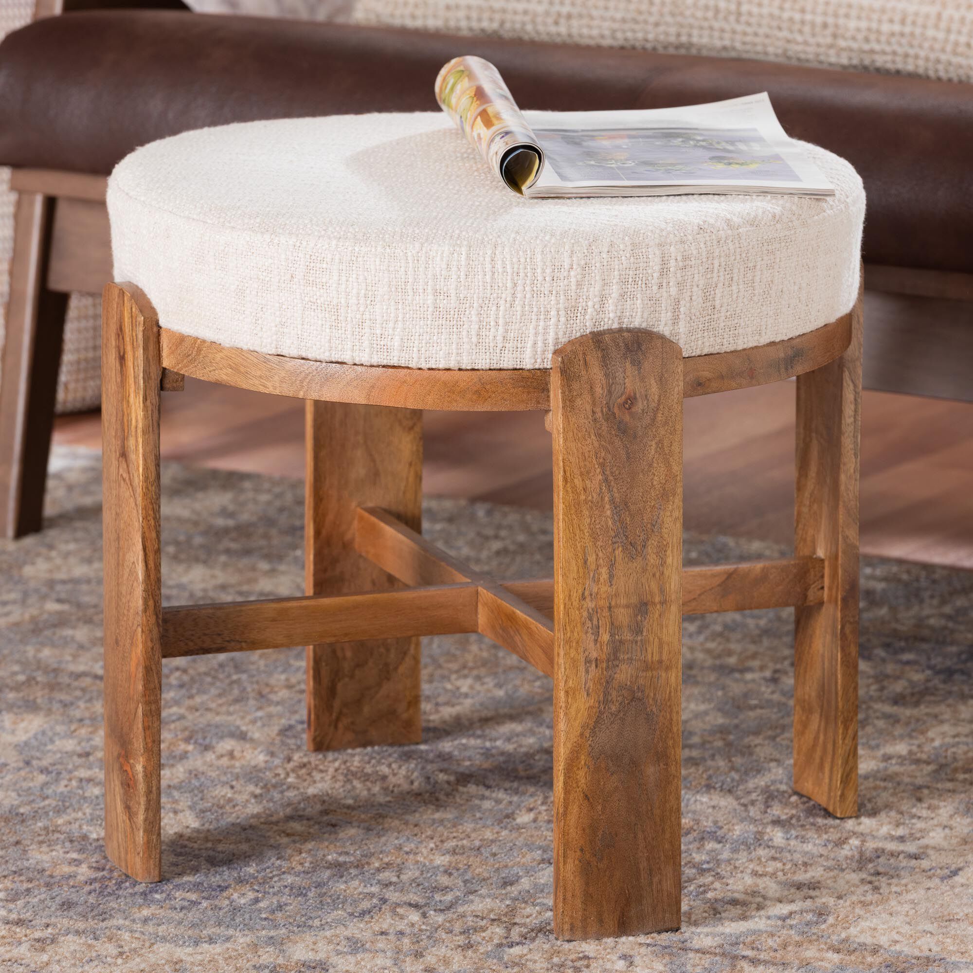 Whitfield Round Fabric Ottoman Stool, IVORY, hi-res image number 0