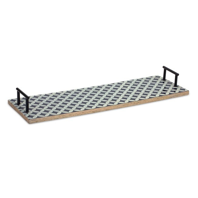Tray (Set of 2) 24 inchesL x 8.25 inchesW x 2.75 inchesH Mango Wood/Iron, BLUE/WHITE, alternate image number 1