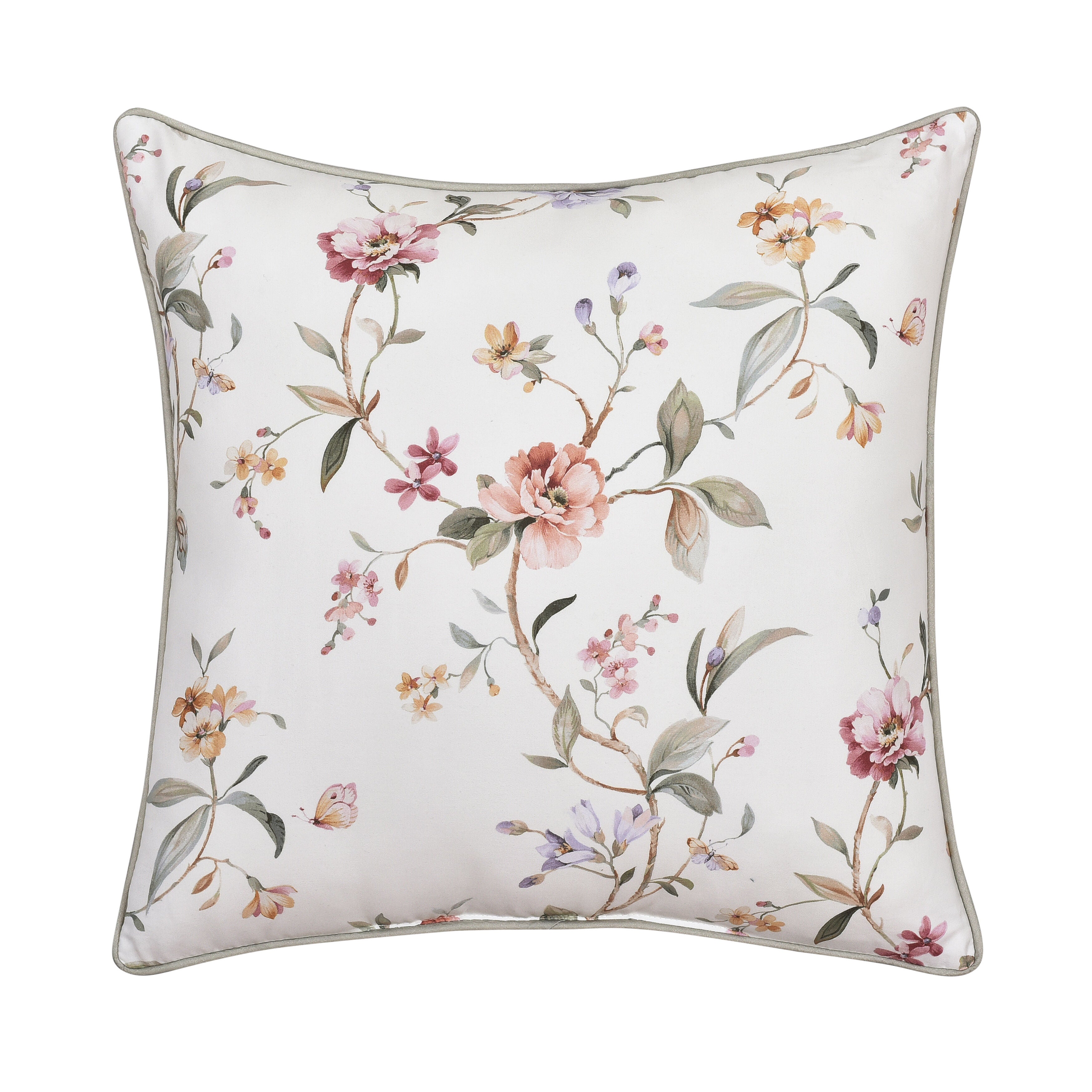 CLARICE 20 inches SQUARE DECORATIVE THROW PILLOW, IVORY, hi-res image number 0