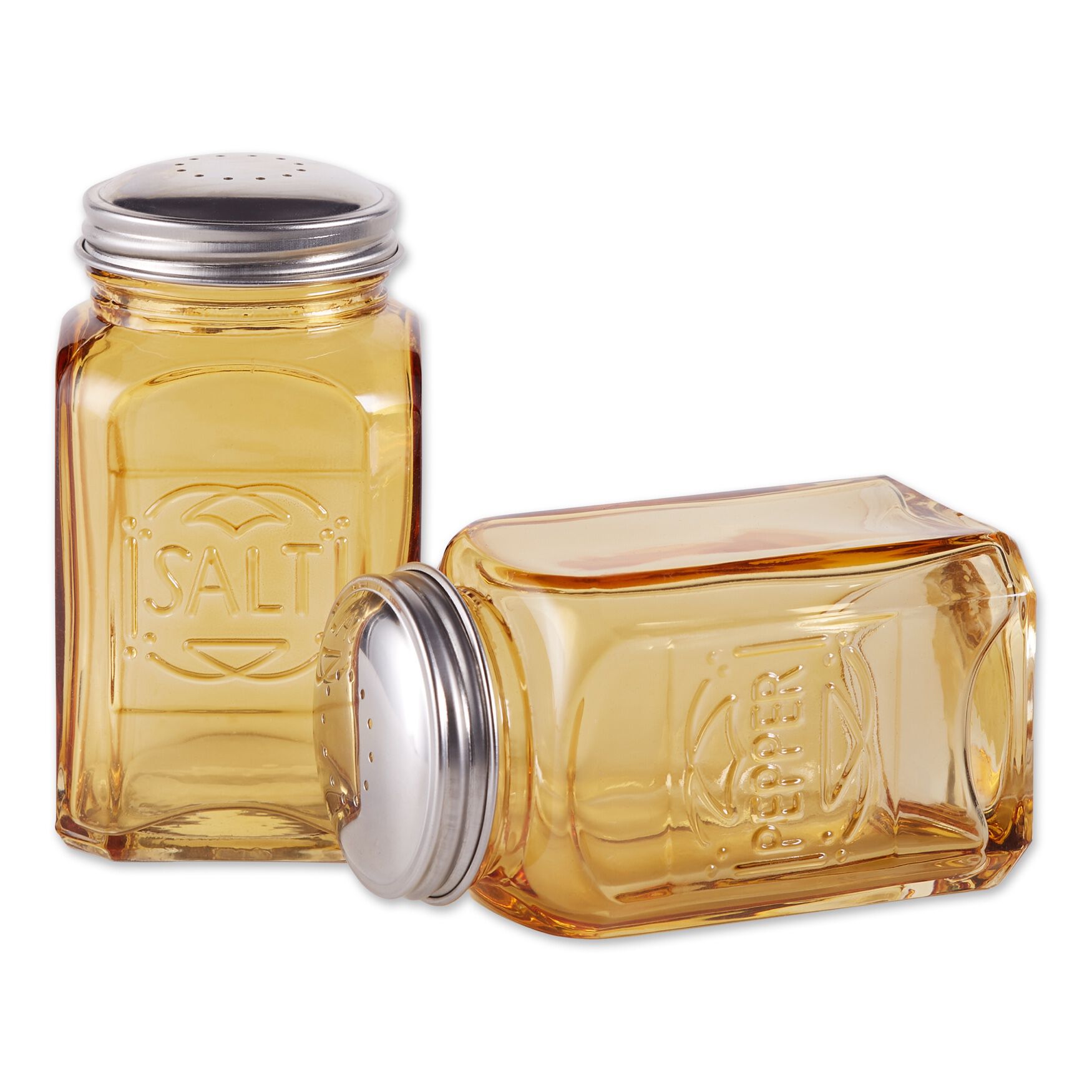 Retro Glass Salt & Pepper Set - Amber, , on-hover image number 1